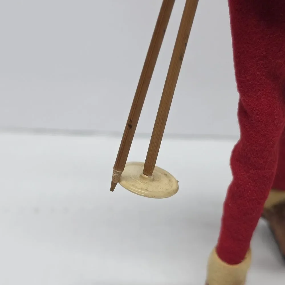 Vintage MCM Roldan Klumpe Spain Skier Felt Cloth Doll Wood Skis & Poles AS IS